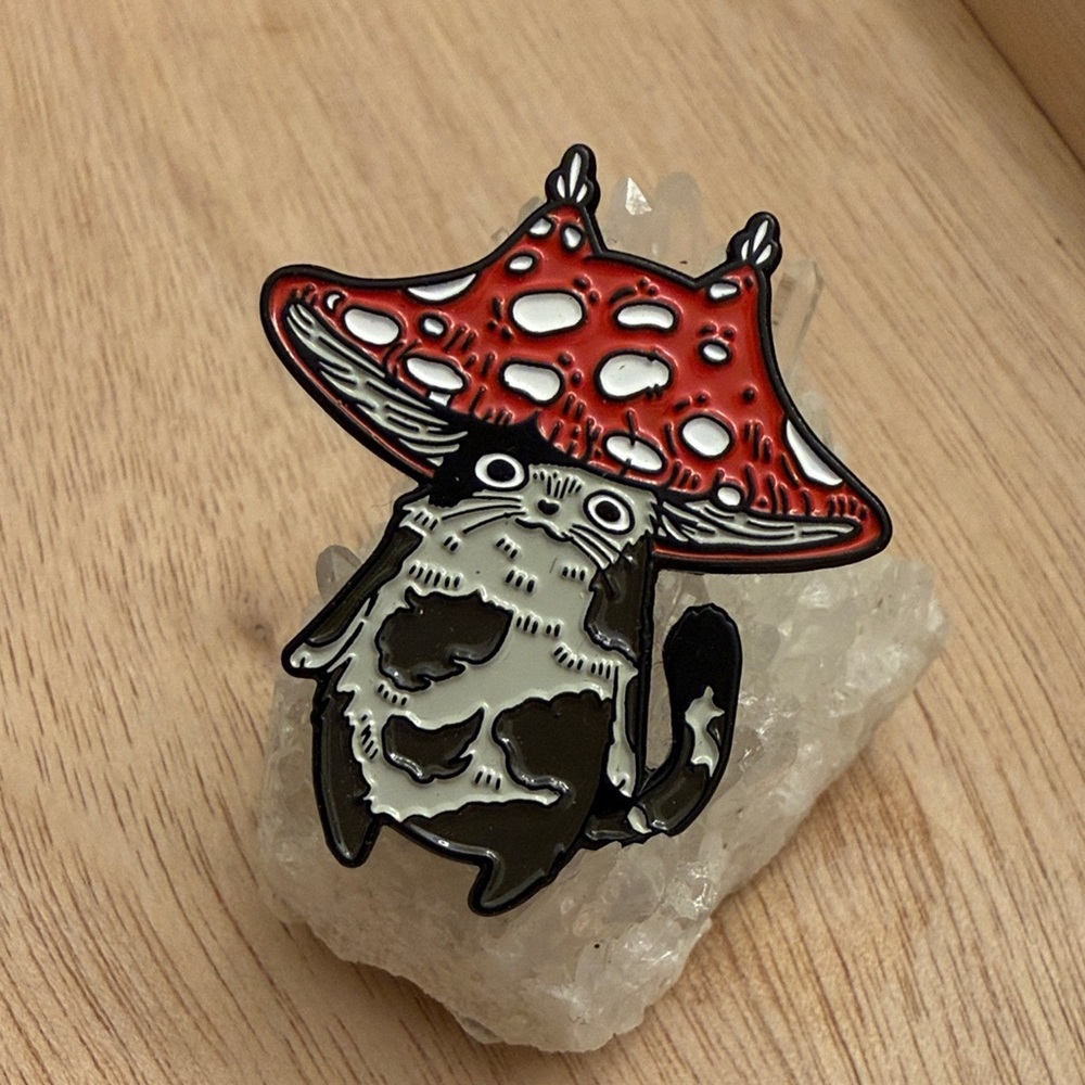 Cute Cat with Mushroom Hat Enamel Pin - BUNDLE AND SAVE